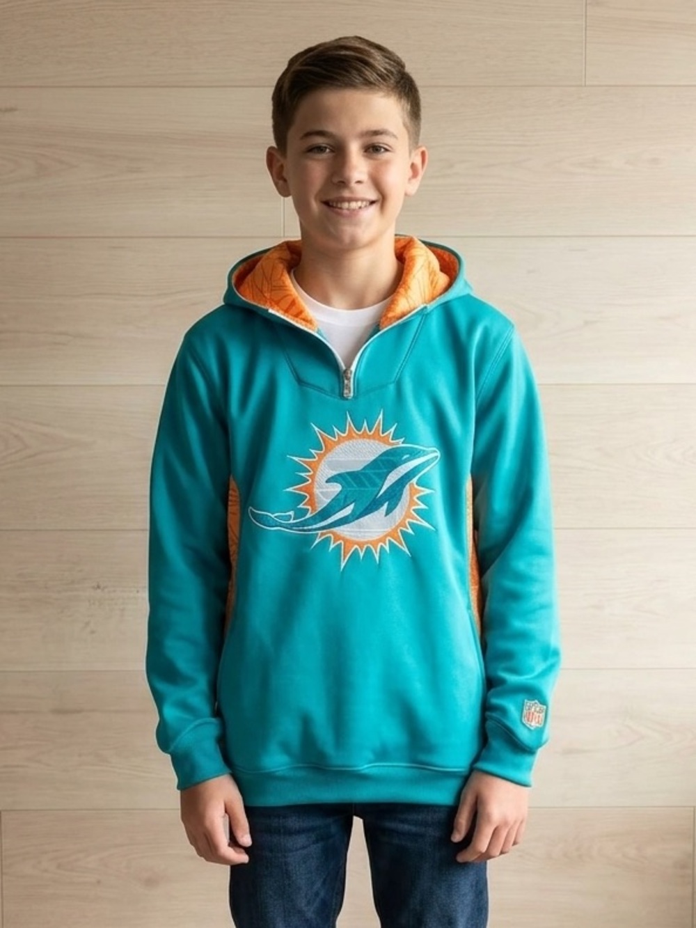 Miami Dolphins Youth 1/4 Zip Pull Over Hoodie Size 14-16